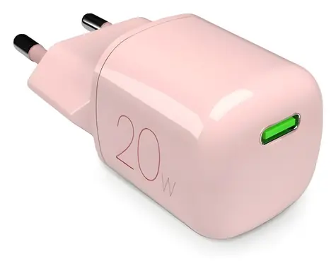 Puro MiniPro růžová / Cestovní adaptér / GaN / USB-C / 20 W