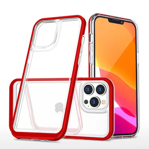 Hurtel Clear 3in1 pouzdro pro Apple iPhone 14 Pro Max červená / Pouzdro / Silikonové / Průhledné s rámečkem