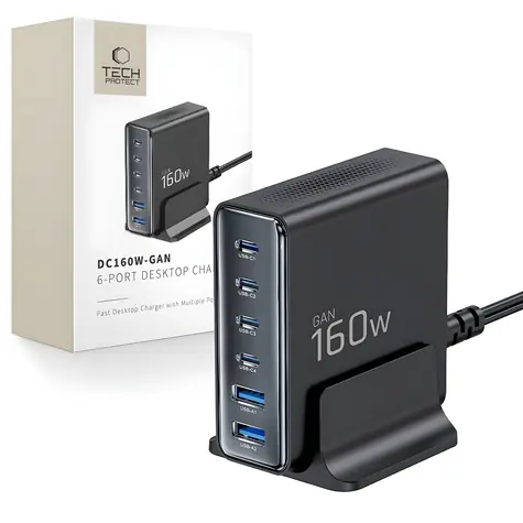 Tech-Protect DC160W-GAN černá / Nabíjecí stanice / GaN / 6 portů / 160W