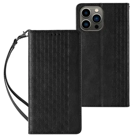 Hurtel Magnet Strap Case černá / Pouzdro s peněženkou a řemínkem / MagSafe / iPhone 12 Pro Max