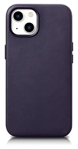 iCarer Leather Cover tmavě fialová / Pouzdro / Kožené / MagSafe / Apple iPhone 14 Plus