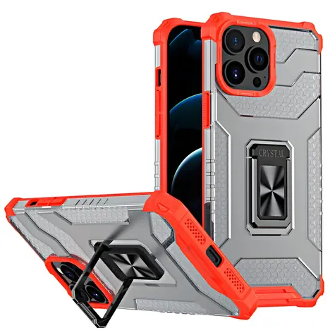 Hurtel Crystal Ring odolné pouzdro pro Apple iPhone 12 Pro červená / Pouzdro / Odolné / Stojánek
