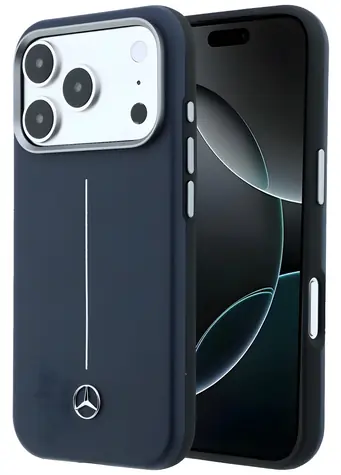Mercedes Leather Semi Wrap Iconic Line tmavě modrá / Zadní kryt / MagSafe / pro iPhone 17 Pro