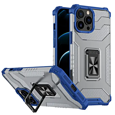Hurtel Crystal Ring Case odolný kryt pro Apple iPhone 12 Pro modrá / Pouzdro / Odolné / Stojánek / Kroužek na prst