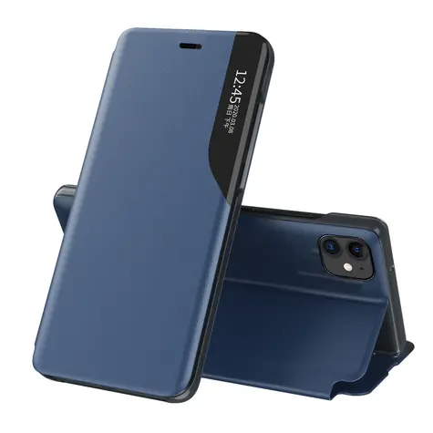 Hurtel Eco Leather View Case modrá / Pouzdro se stojánkem / Apple iPhone 13 Pro Max