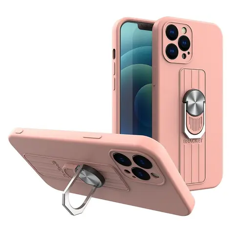 Hurtel Ring Case růžová / Pouzdro / Silikonové / Kroužek na prst a stojánek / Apple iPhone 12 Pro