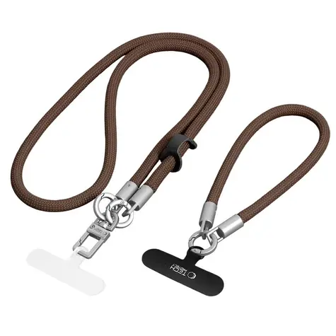 Tech-Protect C10S hnědo-titanová / Popruh na telefon / crossbody / 114 cm + poutko na zápěstí 31 cm