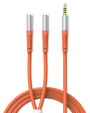 Orico AX2-10 oranžová / Redukce / Jack 3,5mm / sluchátka a mikrofon / 1 m