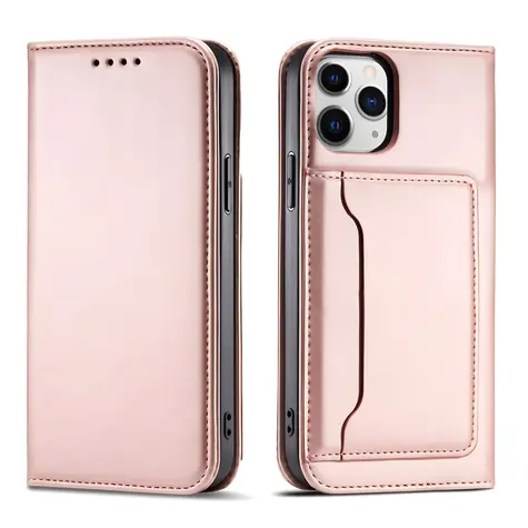 Hurtel Magnet Card Case peněženka pro Apple iPhone 12 Pro Max růžová / Pouzdro / Magnetické / Kapsa na kartu
