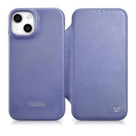 iCarer CE Premium světle fialová / Pouzdro / Kožené flip / MagSafe / Apple iPhone 14 Plus