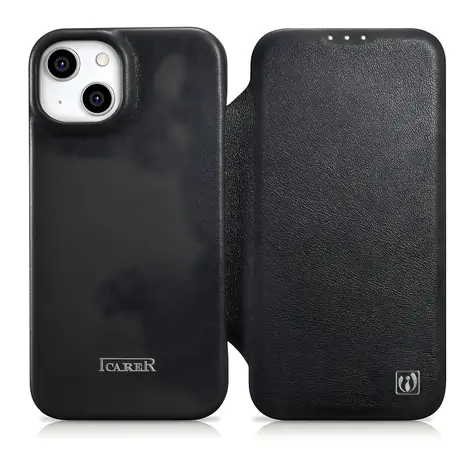iCarer CE Premium MagSafe černá / Pouzdro / Kožené flip / Apple iPhone 14 Plus