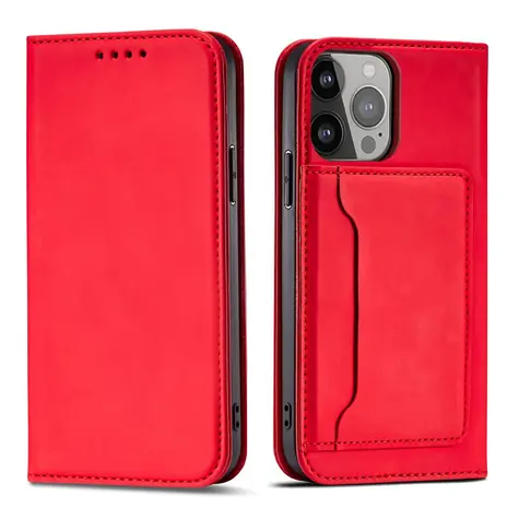 Hurtel Magnet Card Case pouzdro s kapsou na kartu červená / Pouzdro / Apple iPhone 13 Pro Max / Magnetické