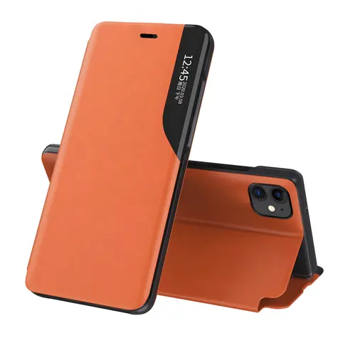Hurtel Eco Leather View Case oranžová / Pouzdro se stojánkem / Apple iPhone 13 Pro Max