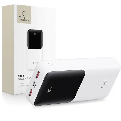 Tech-Protect PB02 bílá / Powerbanka / 20 000 mAh / 22,5 W