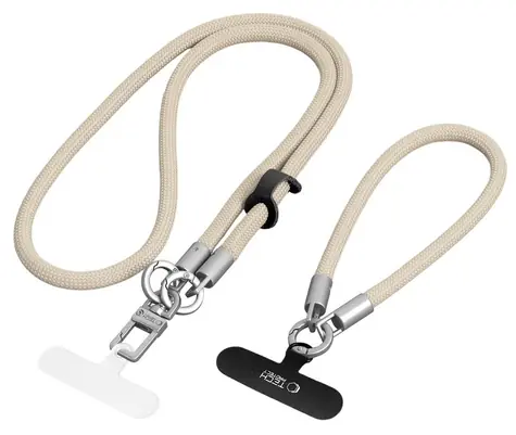 Tech-Protect C10S Beige Titanium / Popruh k telefonu na krk / s poutkem na zápěstí / 114 cm + 31 cm