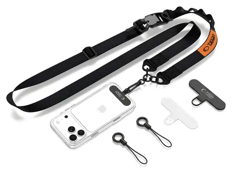 Tech-Protect C9S Rope černo-oranžová / Šňůrka na telefon / univerzální