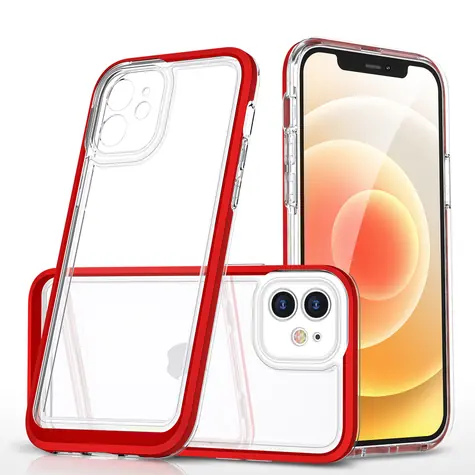 Hurtel Clear 3in1 Case červená / Kryt / Apple iPhone 12 / Průhledný / Silikonový rámeček