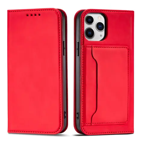 Hurtel Magnet Card peněženka Apple iPhone 12 Pro Max červená / Pouzdro / Magnetické / Kapsa na kartu