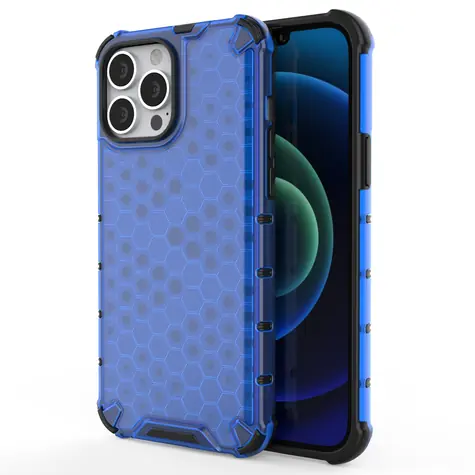 Hurtel Honeycomb Case pro Apple iPhone 13 Pro Max modrá / Pouzdro / Odolné / TPU Bumper / Voštinový vzor