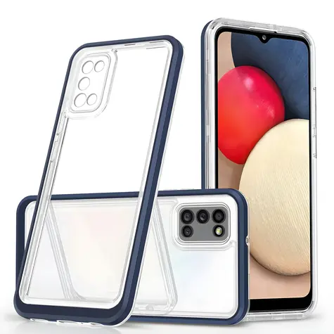 Hurtel Clear 3in1 Case modrá / Kryt / Samsung Galaxy A03s / Průhledný / Silikonový rámeček