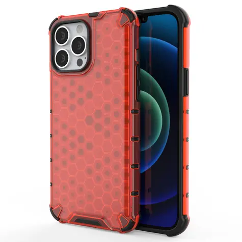 Hurtel Honeycomb Case červená / Odolný kryt / Apple iPhone 13 Pro Max / TPU