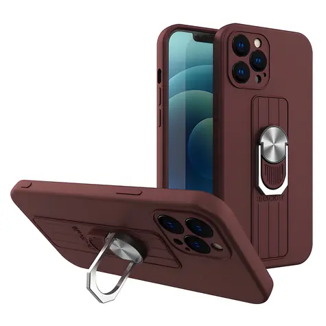 Hurtel Ring Case iPhone 12 Pro Max hnědá / Kryt na telefon / Silikon / S kroužkem a stojánkem