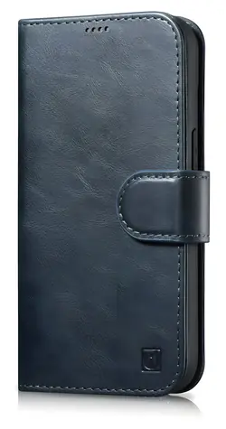 iCarer Oil Wax Wallet 2v1 modrá / Pouzdro / Kožené flip / Peněženka / Anti-RFID / Apple iPhone 14 Plus