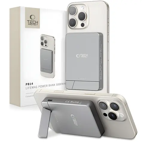 Tech-Protect LifeMag PB14 šedá / Powerbanka / MagSafe / 5000 mAh