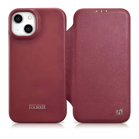 iCarer CE Premium MagSafe červená / Pouzdro / Kožené flip / Apple iPhone 14 Plus
