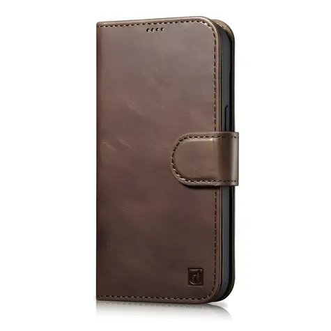 iCarer Oil Wax Wallet hnědá / Pouzdro / Kožené flip / Anti-RFID / Apple iPhone 14 Plus
