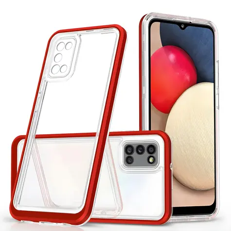 Hurtel 3v1 pouzdro s rámečkem Samsung Galaxy A03s červená / Pouzdro / Průhledné / 3v1