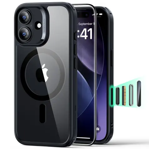 ESR Classic Hybrid MagSafe transparentní černá / Sada krytu a skla / Apple iPhone 17 / MagSafe