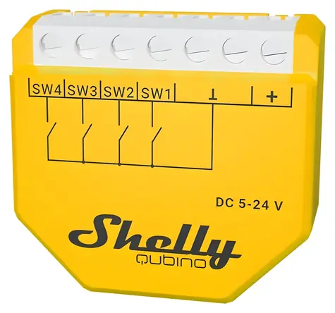 Shelly Wave i4 DC žlutá / Modul pro aktivaci scén / 4 vstupy / Z-Wave Long Range