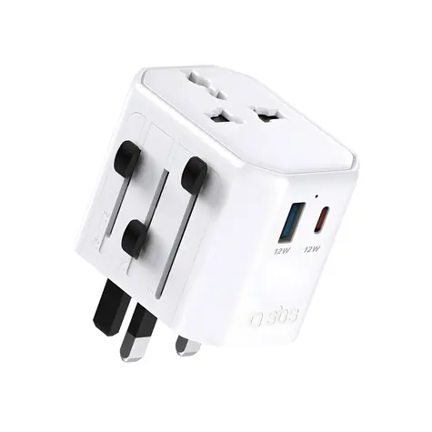 SBS Cestovní adaptér USB-C, USB-A univerzální bílá / Cestovní adaptér