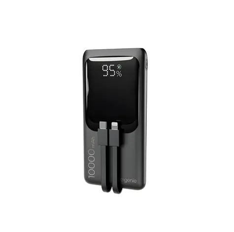 Gembird Powerbank 10000 mAh integrované kabely černá / Powerbanka / USB-C vstup / USB-A, USB-C výstup / 20 W PD