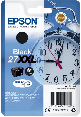 Epson DURABrite Ultra Ink 27XXL černá / Originální cartridge / 34,1 ml / 2200 stran