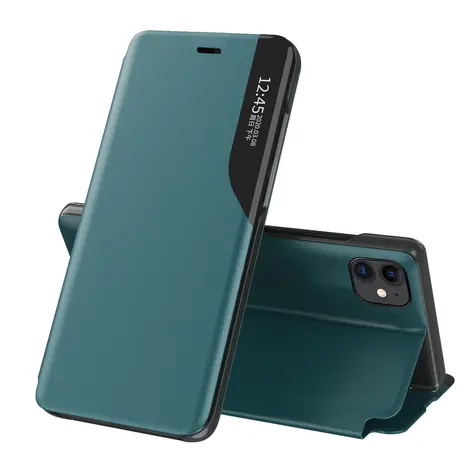 Hurtel Eco Leather View Case zelená / Flipové pouzdro se stojánkem / Apple iPhone 13 Pro Max