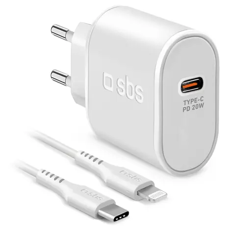 SBS Ultra Fast Charge bílá / Cestovní nabíjecí sada / USB-C PD 20 W / Lightning kabel
