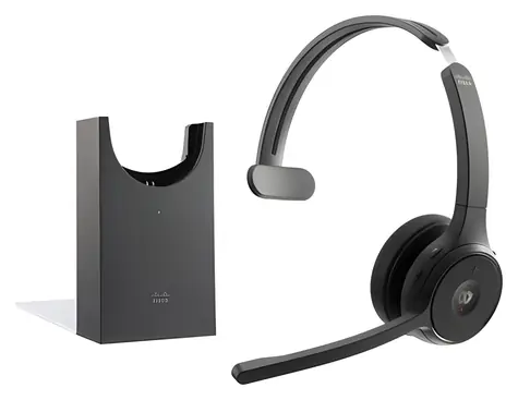 Cisco Headset 721 Wireless Carbon Black / bezdrátová náhlavní souprava / jednostranné sluchátko / mikrofon / stojánek