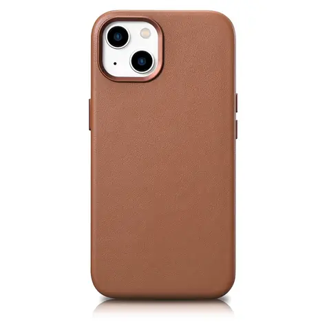 iCarer Leather Cover hnědá / Pouzdro / Kožené / MagSafe / Apple iPhone 14 Plus