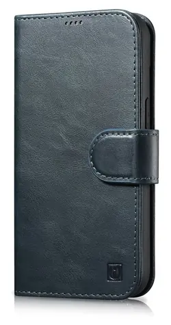 iCarer Oil Wax Wallet modrá / Pouzdro / Kožené flip / Anti-RFID / 2v1 peněženka / Apple iPhone 14 Pro