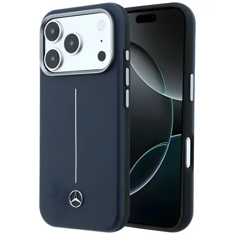 Mercedes Leather Semi Wrap Iconic Line tmavě modrá / Zadní kryt / MagSafe / pro iPhone 17 Pro Max