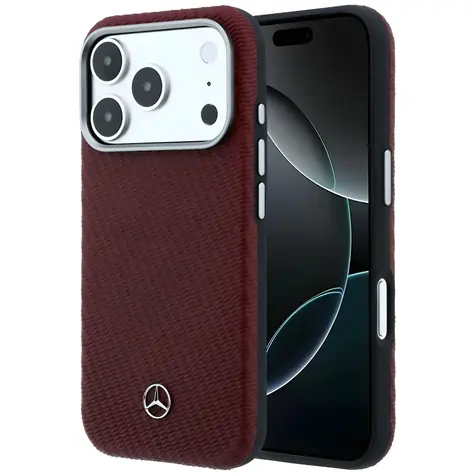 Mercedes Leather Semi Wrap Wood Effect červená / Zadní kryt / MagSafe / pro iPhone 17 Pro Max