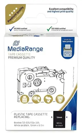 MediaRange kompatibilní páska s Brother TZ-335/TZe-335 / černý podklad / bílý tisk / šířka 12 mm / délka 8 m