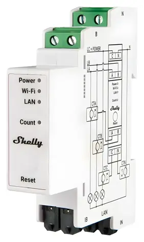 Shelly Pro 3EM 120A / Třífázový měřič spotřeby / WiFi / Bluetooth / Matter / DIN lišta