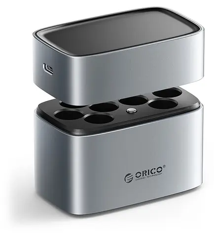 Orico EV8 stříbrná / Nabíječka baterií / AA lithiové baterie / úložný box