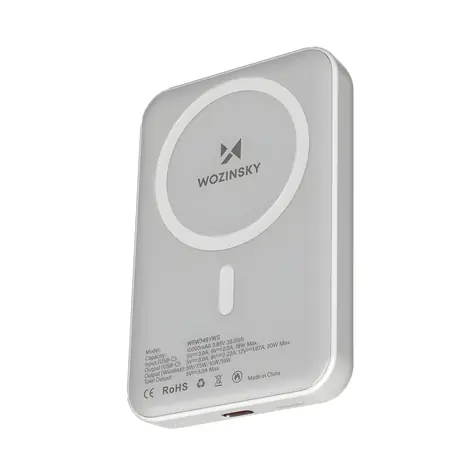 Wozinsky WRW349YWS bílá / Magnetická powerbanka / 10000 mAh