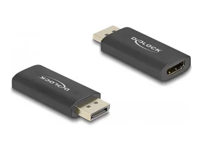 DeLock adaptér aktivní DisplayPort 1.4 na HDMI černý / Redukce / 8K / HDR / HDCP / hliníkové pouzdro