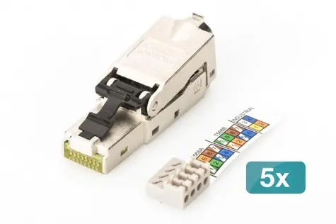 Digitus DN-93631-5 stříbrná / Konektor RJ45 / CAT6A STP / terénní montáž / 5 ks