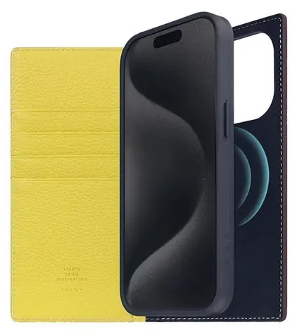 SLG Design D8 Neon Full Grain Leather Diary Lemon / Peněženkové pouzdro / Apple iPhone 15 Pro